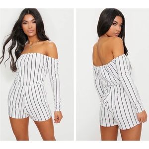 New pretty little thing striped romper .